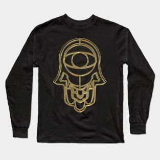 Gold Hamsa for Protection and Good Luck Long Sleeve T-Shirt